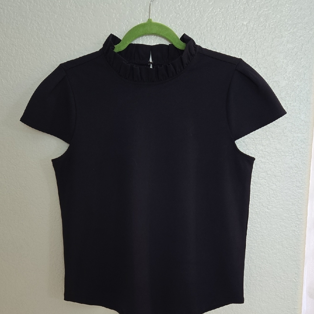 Elegant Black Ruffle Neck Top